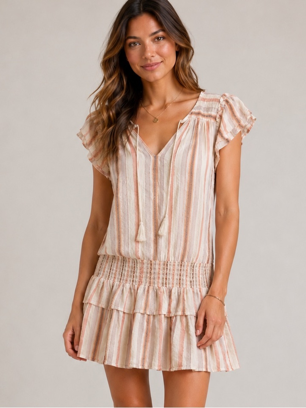 PAIGE "Cristina" dress in Ecru Multi warm neutral tones